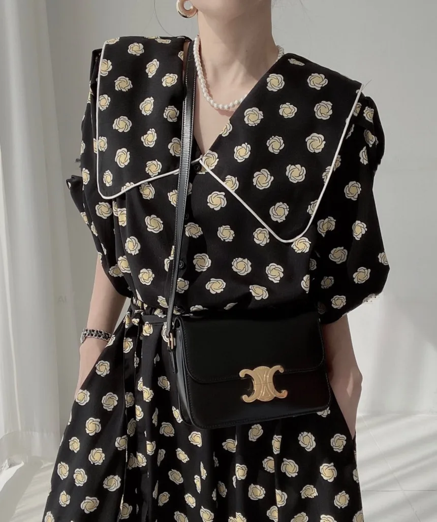 

Женское платье-рубашка с воротником «Питер Пэн», длиной до середины икры