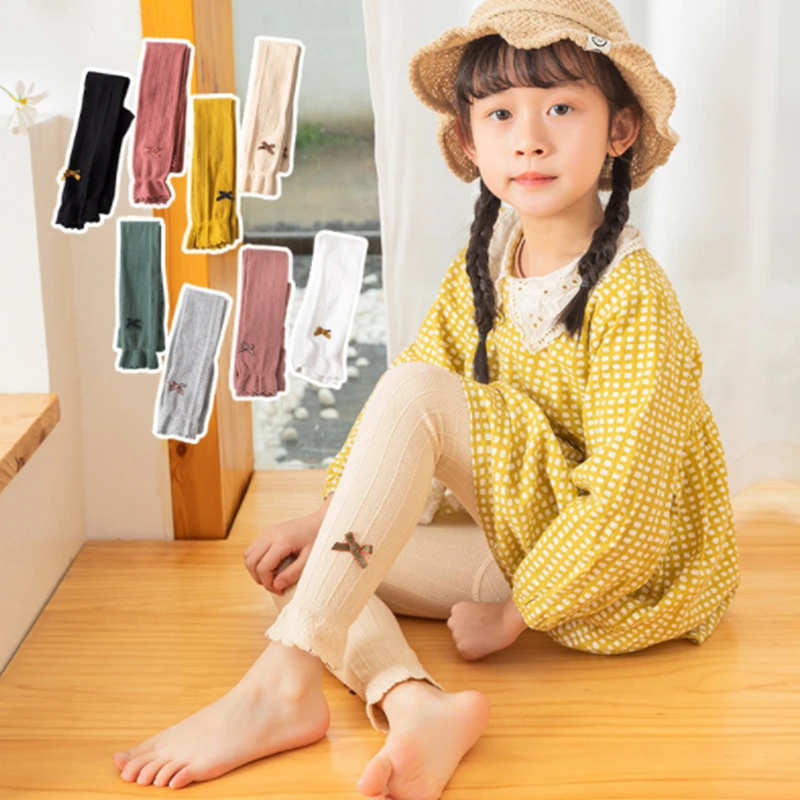 

Kids Leggings 2022 Spring Autumn Girl Cotton Tight Pants Children Bow Knot Princess Legging Baby Petal Elasticity Trousers 1-11Y