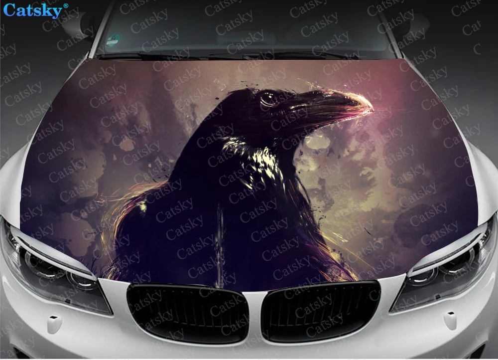 

Виниловая наклейка на капот автомобиля с изображением животных вороны, s-образные наклейки, виниловая пленка, наклейки на крышку двигателя, универсальные наклейки для любого автомобиля