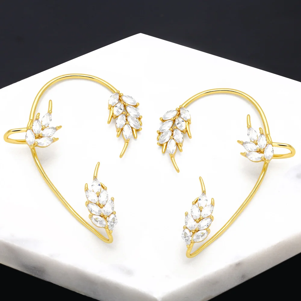 FLOLA медные циркониевые серьги-клипсы с листьями AAA для женщин позолоченные аксессуары Женские Ювелирные изделия Подарки для вечерние ersa113