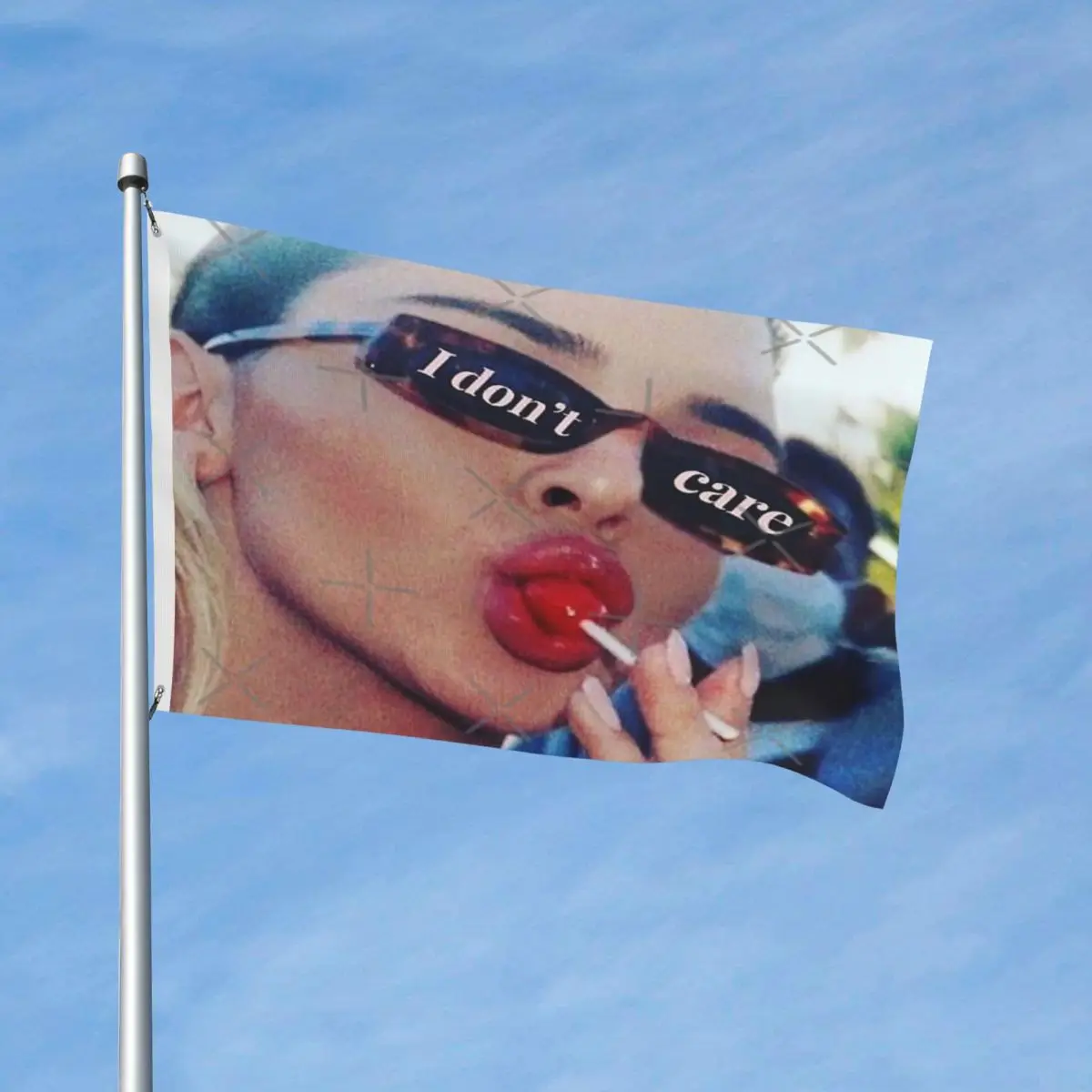 

Kendall Jenner I Dont Care Flag Vintage With Metal Grommets Vibrant Colors Polyester Drapey Delicate Customizable