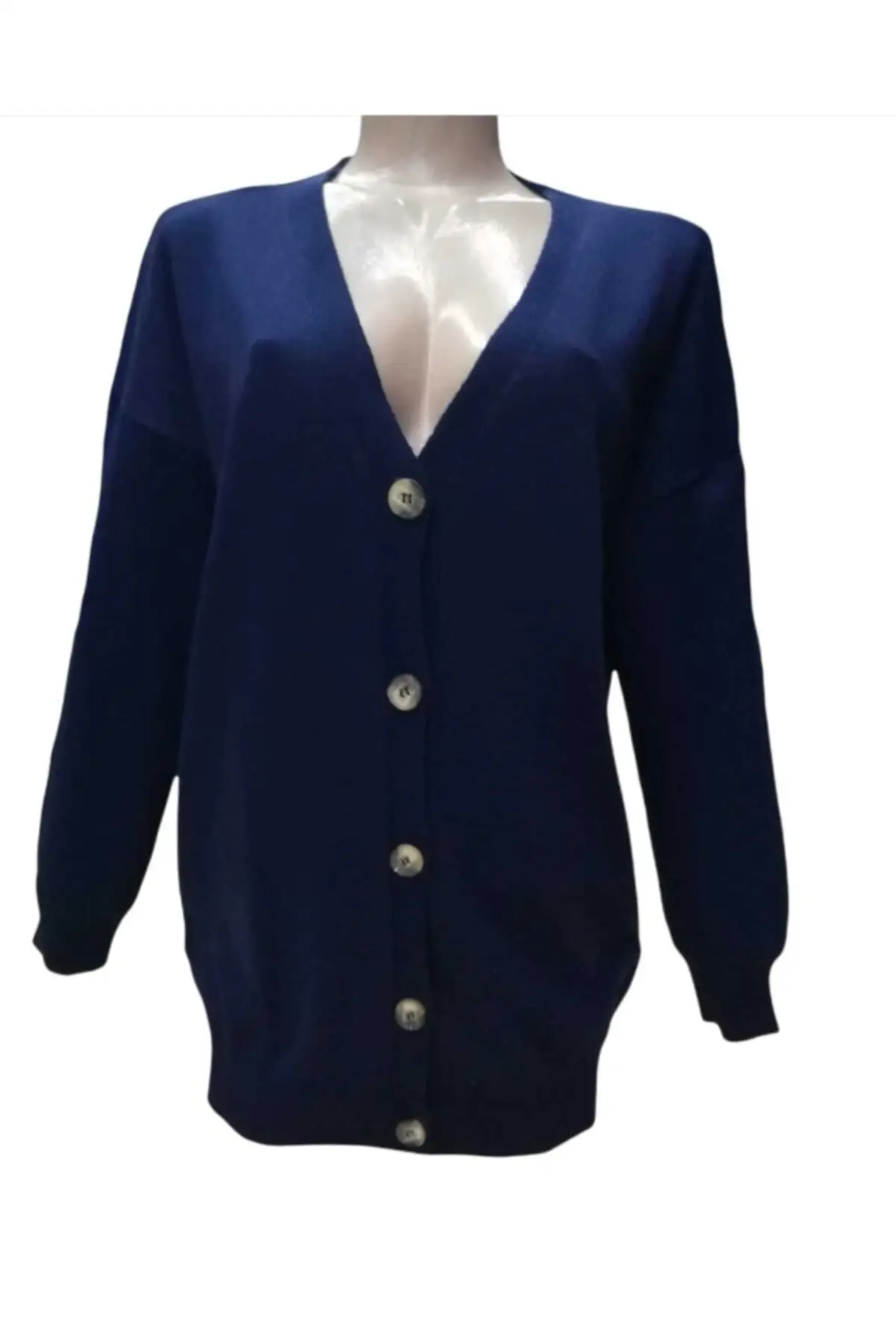 

Women's Cardigan Navy Blue Front V-Neck Buttoned Casual Knitted Quality Fashion Cardigan Sweaters Loose Sweater Jumper