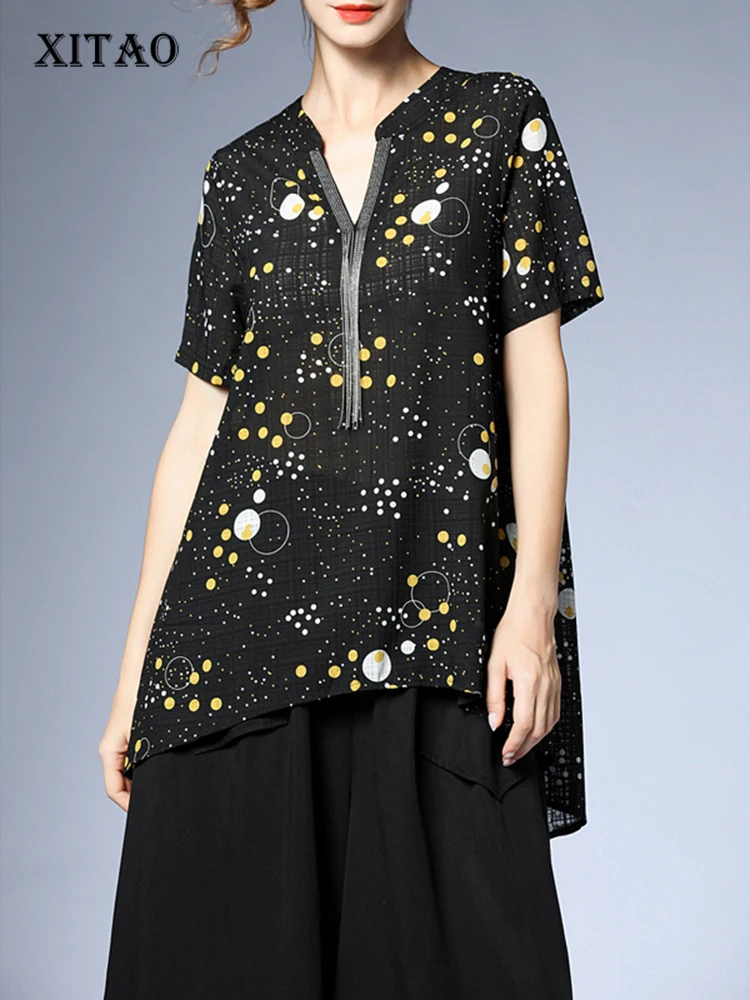 

XITAO Chiffon Blouse Print Pattern Pullover Small Fresh Irregular Casual Style Minority 2022 Summer Loose Shirt Top WLD7820