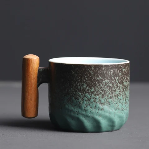 Креативная кружка, винтажная керамическая кружка с деревянной ручкой, кофейная чашка, чашка для завтрака и молока, семейный кофейный столик