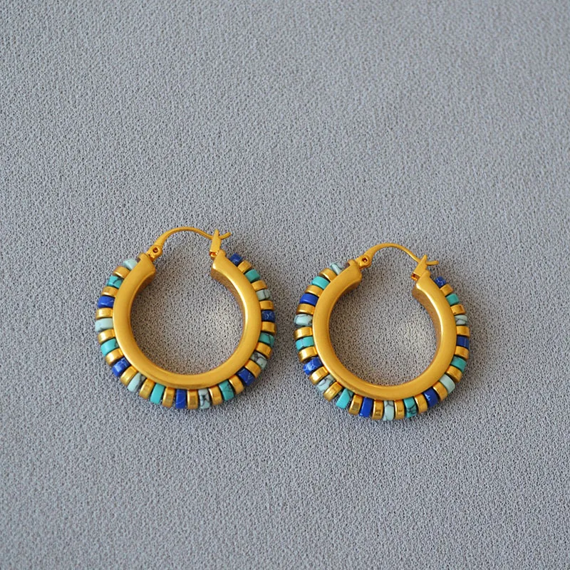 

18K Gold Plated Chic Design Brass Turquoise Beaded Vintage Style Fashion Earrings
