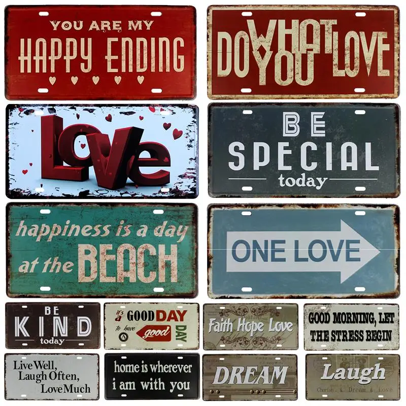 

Любовь слова номерной знак Магазин Бар Настенный декор жестяной знак винтажный металлический знак домашний декор живопись таблички настен...