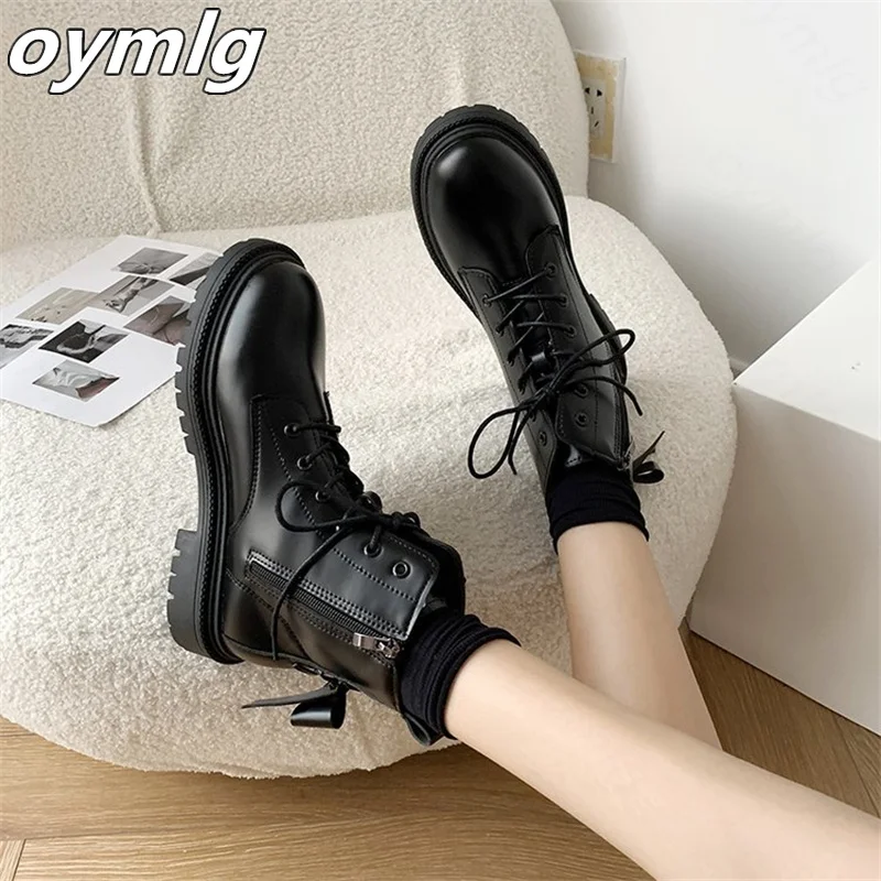 Lace-up  boots women's 2022 new autumn and winter bow short boots students fried street short single boots black boots