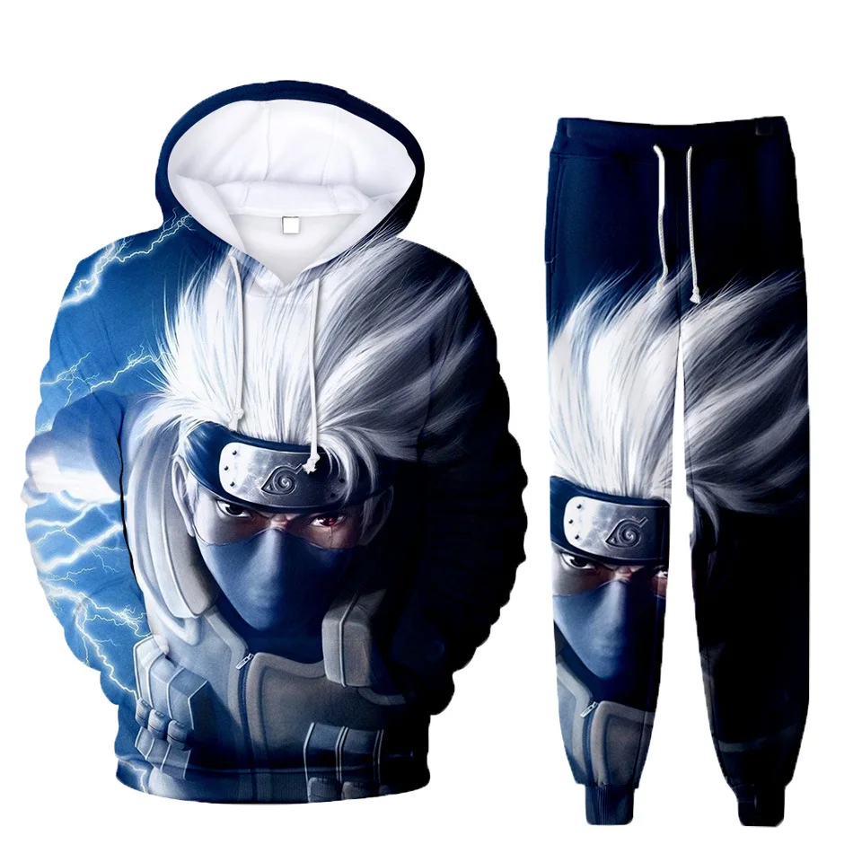 

Anime Costumes Naruto Kakashi Cosplay Hoodie Casual Pants Set Adult 3D Print Sweatshirt Pullover Trousers Two Piece Sets