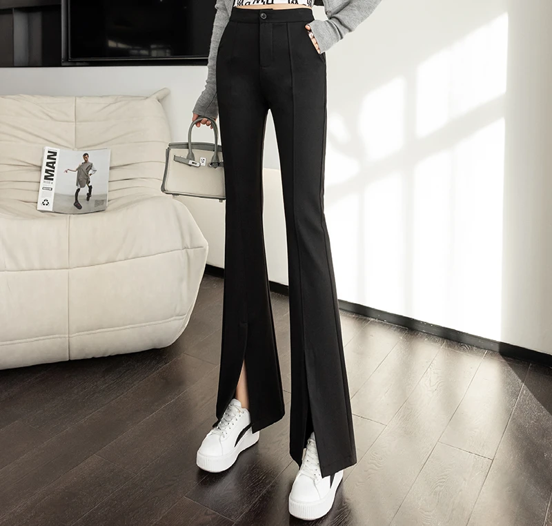 

Women's Flared Pants Summer Slim Fit Solid Split Casual 2022 New Fashion High Waist Boot Cut Female Clothing Full Length