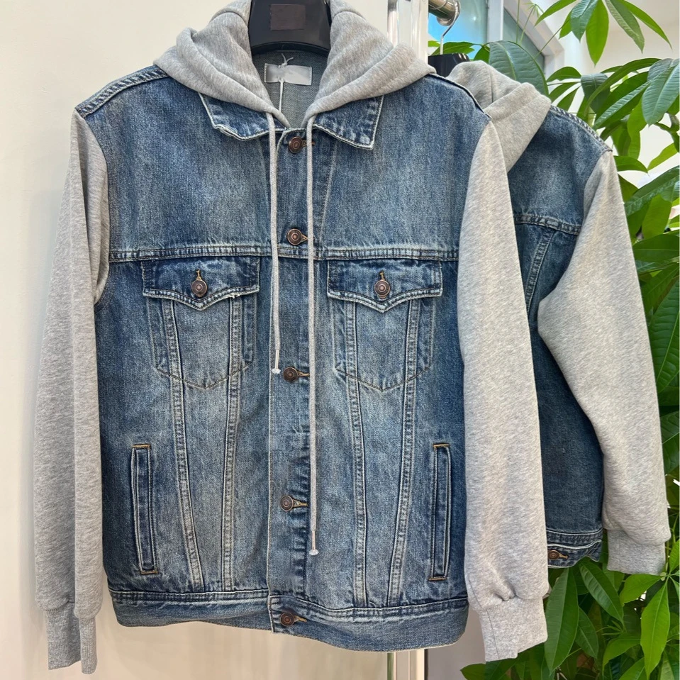 

Autumn Loose Overcoat Female Fake Two Piece Denim Jacket Women Sweatshirt Long Sleeve Pockets Coat Female Chamarras Para Mujer
