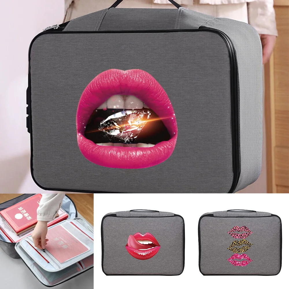 Documents Bags File Holder Handbag Men Women's Travel Credentials Passport Luggage Storage Bag Mouth Print Waterproof Organizer