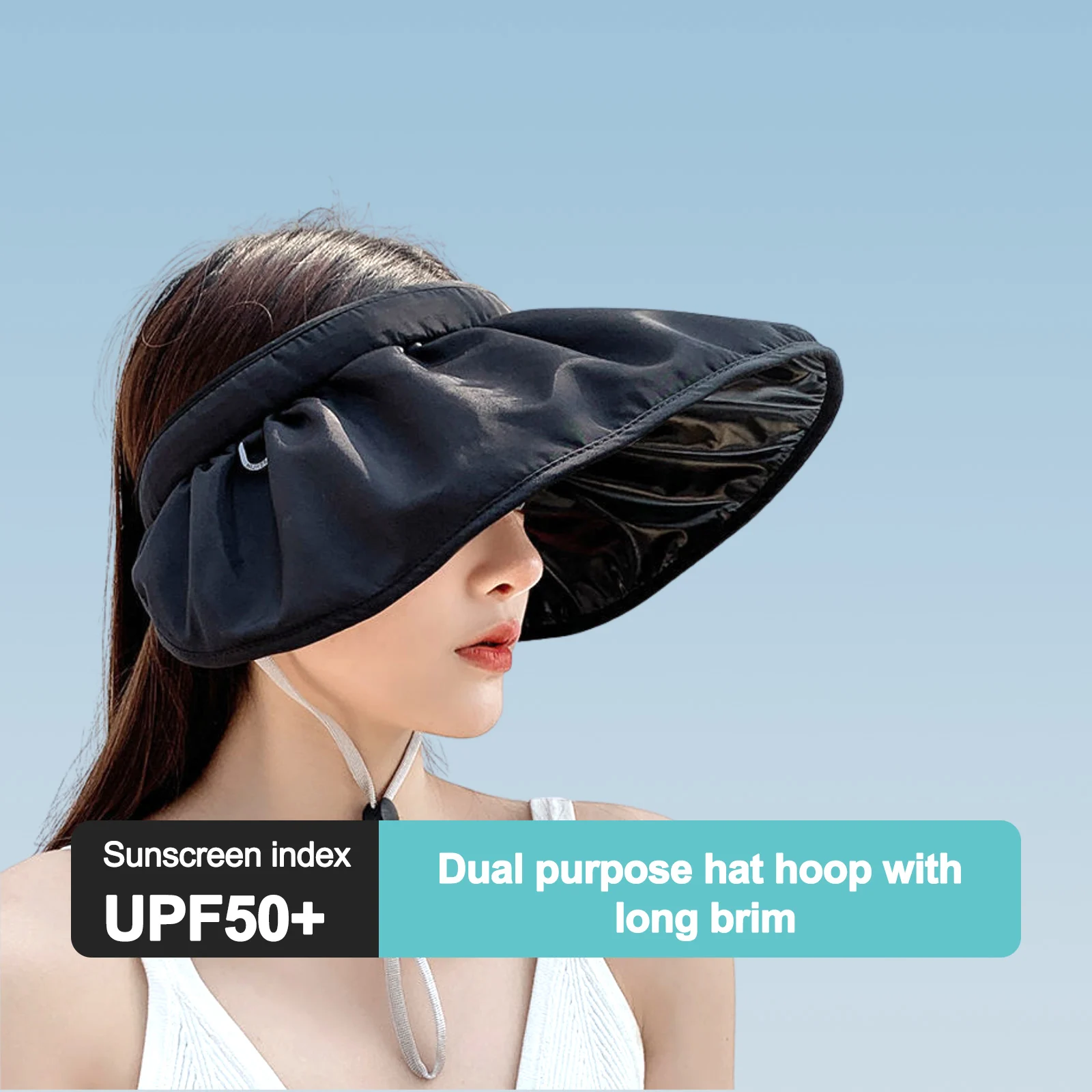 

Headgear Hats Collapsible Portable Shell Shade Foldable With Drawstring Wide Brim Open Top hat UV/UPF 50+ Outdoor Hat