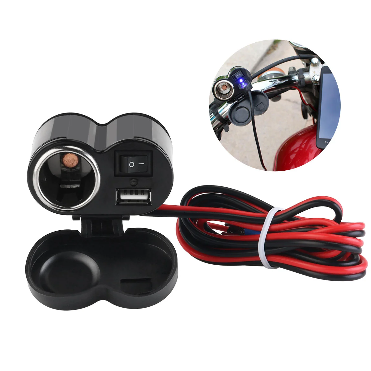 

VORCOOL 12-24V Motorcycle Motorbike USB Power Supply Port Cigarette Lighter Socket Charger for Cellphone /GPS /MP3 (Black)