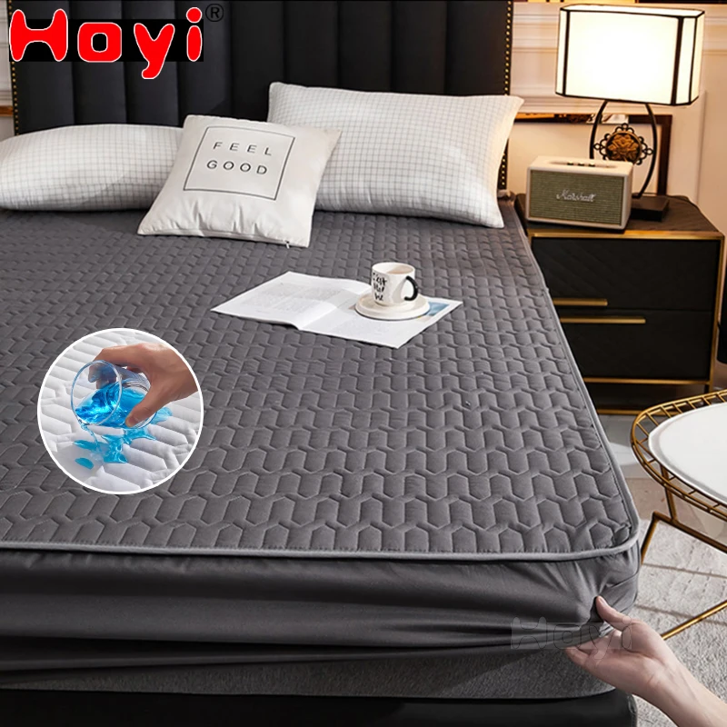 

Waterproof Thicken Quilting Process Fitted Sheet Bed Cover Mattress Protector,150x200 180x200 200x220,Solid Color