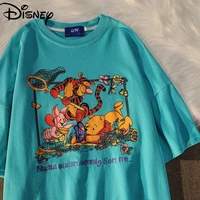 disney tigger pooh student summer new cartoon cotton over size short sleeved black and white personality couple top t shirt