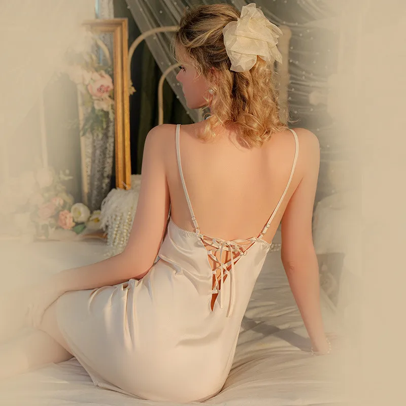 Пикантное свободное повседневное шелковое атласное домашнее платье домашняя