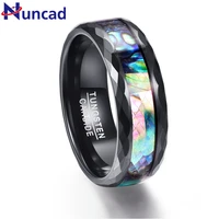 high polish faceted abalone shell inlay 8mm width 100 genuine wedding band elegance tungsten carbide rings for men