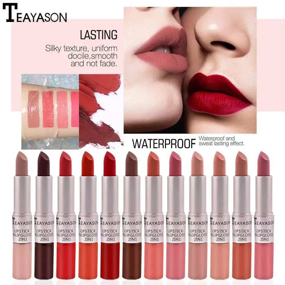 

New Double-Headed Lipstick Is Not Stained With Cup Fog Face Lipstick Two-In-One Bean Sand Nude Lip Glaze Waterproof Lip Gloss