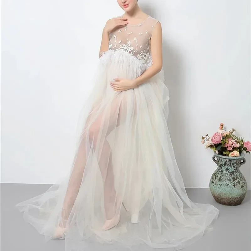 Белое кружевное платье для будущих мам реквизит беременных Одежда женщин костюм