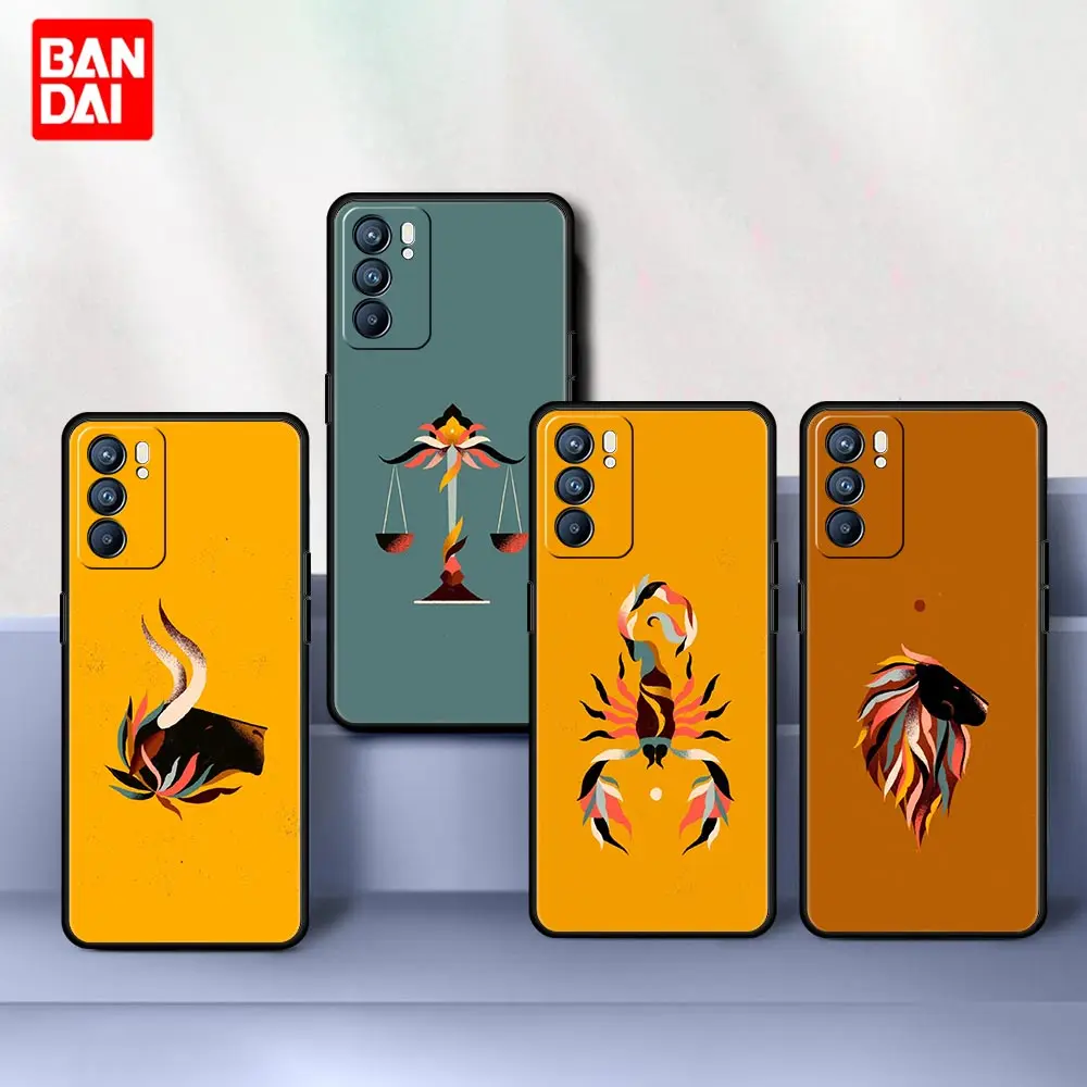 

Constellation Zodiac Case for Oppo A53 A52 A3s A12 A9 A15 A31 A54 A74 A93 A94 F5 F11 Find X2 Pro Lite Black Capa Cover Silicone