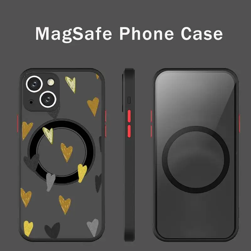 

Чехол для телефона с сердечками для iPhone 13 12 Mini Pro Max, матовый прозрачный супермагнитный чехол MagSafe