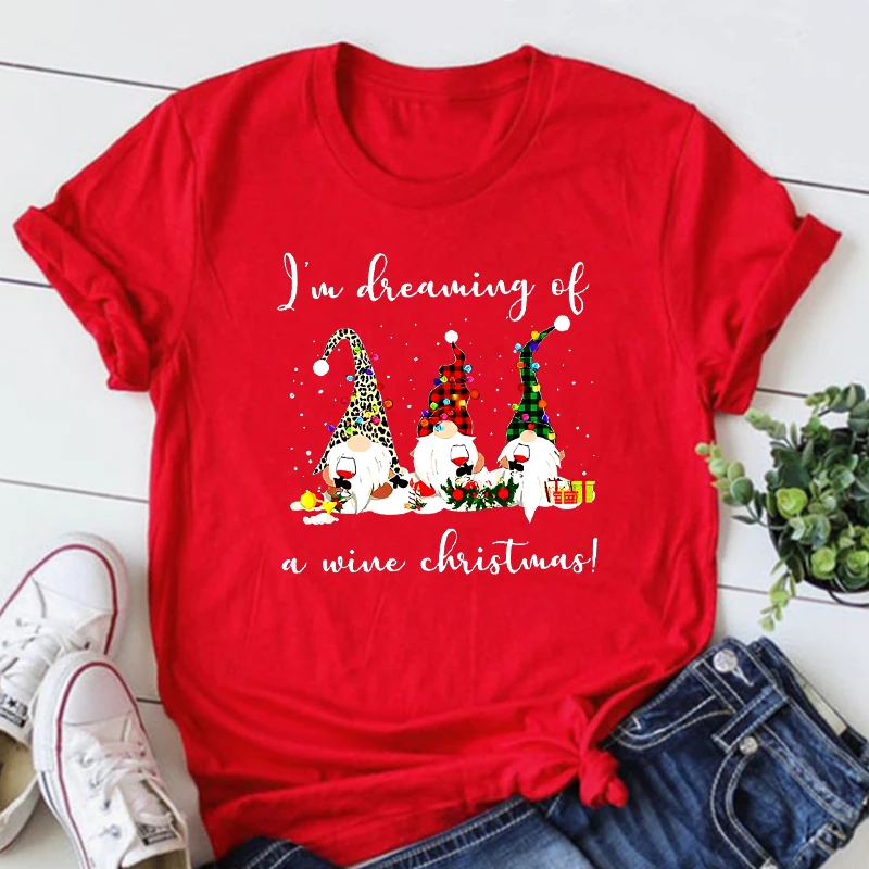 

I'm Dreaming of A Wine Christmas T Shirt Christmas Vintage Clothes Woman Gnome Cute Graphic T Shirts Gothic M
