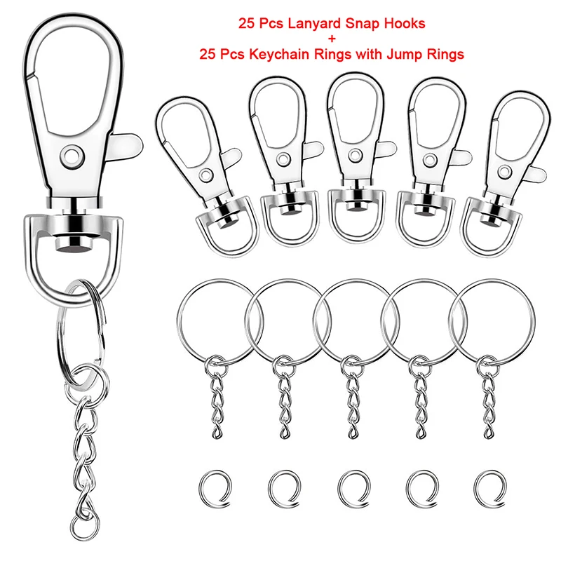 

50 Pcs Swivel Snap Hook and Key Rings with Chain and Jump Rings for Keychain Lanyard DIY Jewelry Crafts Accessories