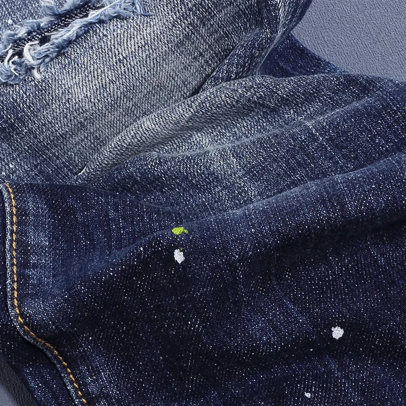 Уличные модные мужские джинсы высококачественные винтажные синие эластичные