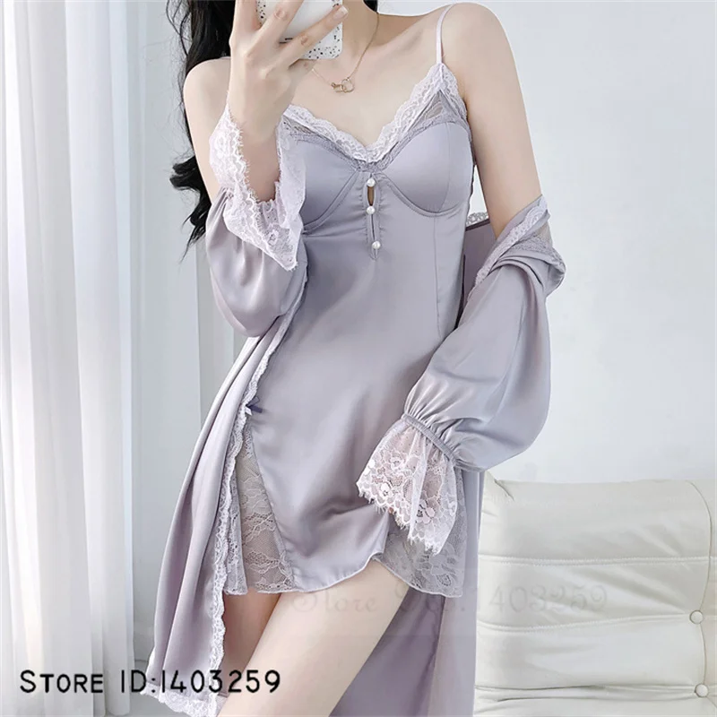 Летний женский халат одежда для сна комплект из двух предметов Сексуальная