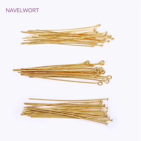 Латунные пины для бижутерии NAVELWORT 50 шт., позолоченные 18К