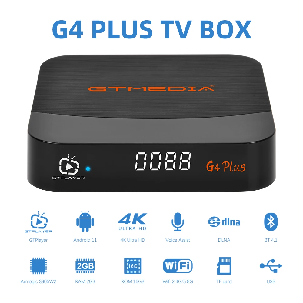 ТВ-приставка GTMEDIA G4 PLUS/G2 PLUS 4K H.265/VP9 Android 11 Amlogic S905W2 2 ГБ + 16 Гб Встроенный Wi-Fi 4G/5 8G BT4.1