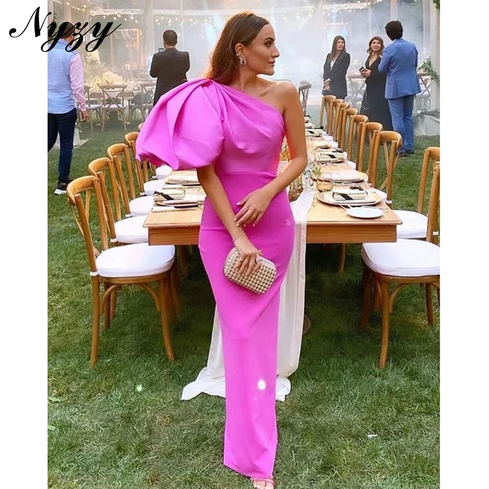 NYZY E472 Простые ярко-розовые вечерние платья 2025 на одно плечо Русалка для свадебной