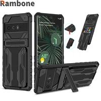 rambone armor bracket card holder phone case for google pixel 6a 6 pro luxury shockproof anti drop kickstand protective cover
