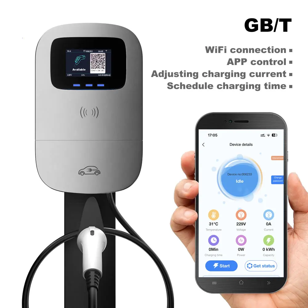 

Зарядная Станция для электромобиля JIGU 32A 7.6KW GBT, Wi-Fi EVSE Wallbox 11KW 22KW GB/T, заряднаястанция, зарядный кабель, управление через приложение, зарядка для электромобиля
