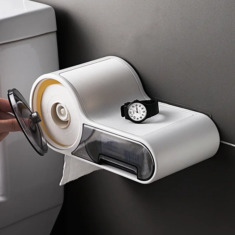 

Bathroom Toilet Paper Holder Wall Mounted Tissue Box Punch-Free Plastic Storage Roll Box Bathroom Device.