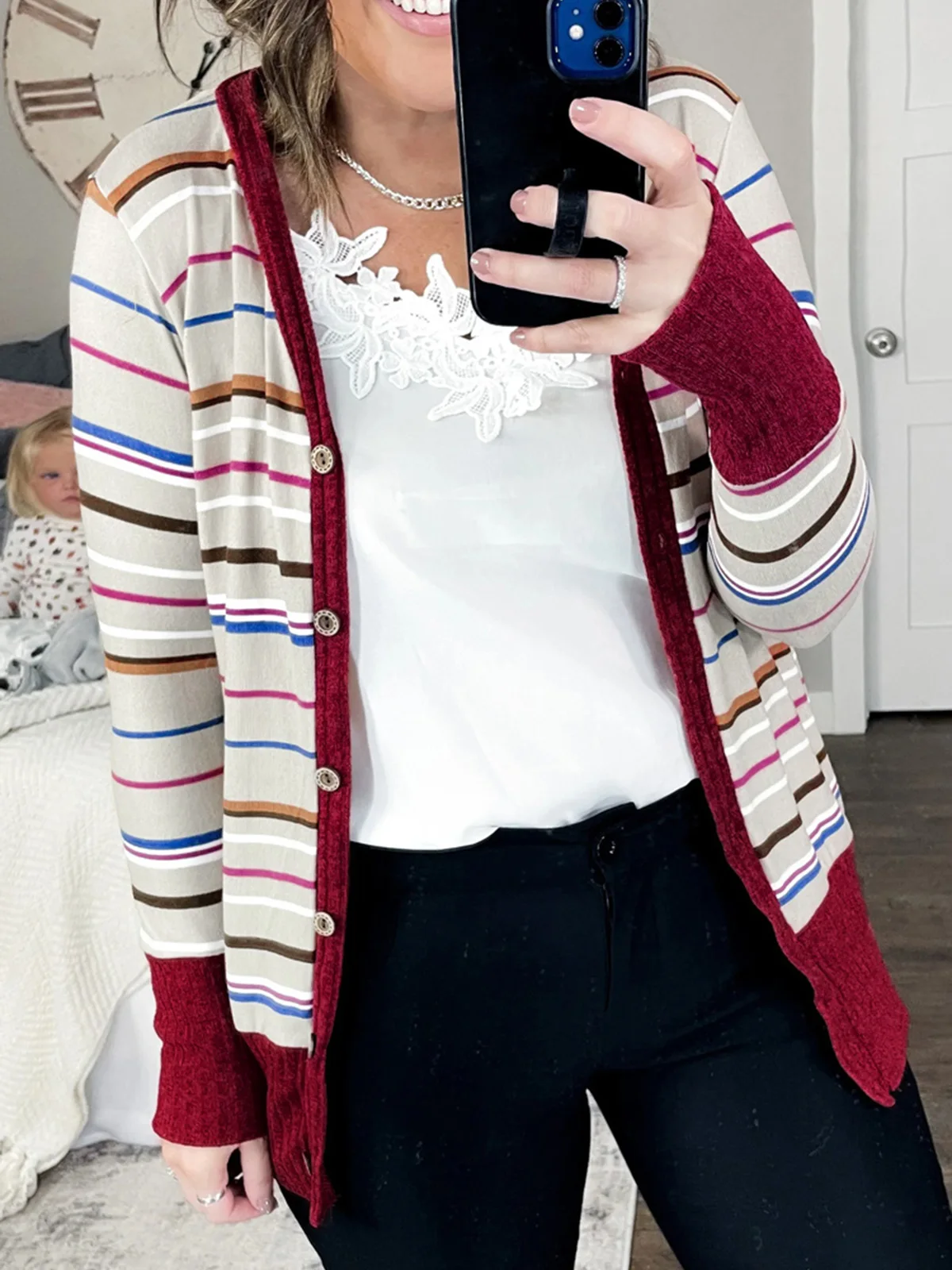 

Colorful Striped Button Long Sleeve Cardigan 2023 Autumn New Women Korean Fashion Casual Loose Daily Oversized Shawl Outerwear