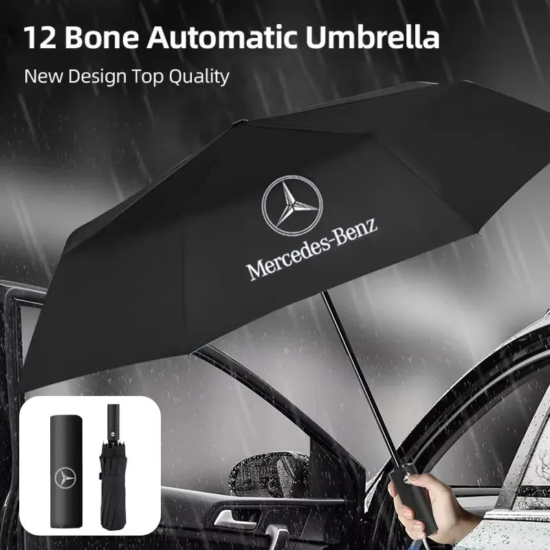 Фото 1 шт., зонтик с эмблемой автомобиля, три складных зонтика от солнца для Mercedes Benz AMG GLE GLS GLC CLA GLA GLK W206 W204 W205 W212 W213 №1