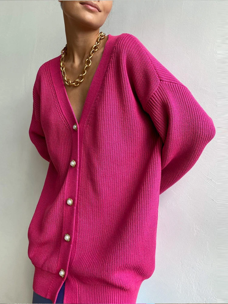 

Женский трикотажный кардиган с V-образным вырезом, с длинным рукавом