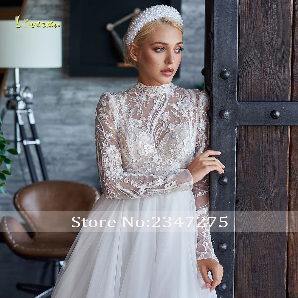 Loverxu Винтажные свадебные платья трапециевидной формы с высоким воротом и