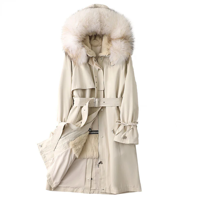 

Женское пальто теплая меховая куртка зимнее меховое пальто с воротником из енота подкладка из натурального меха кролика теплая меховая кур...