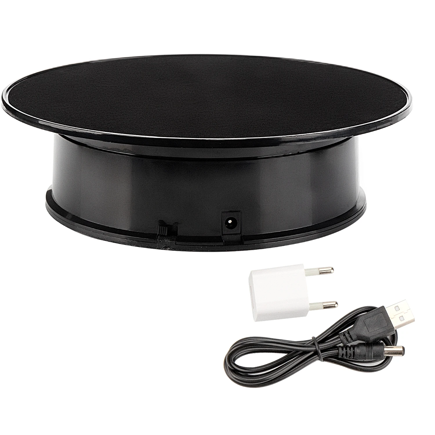 

20cm/8" Stylish Black Velvet Top Electric Motorized Rotary Rotating Display Turntable Load 1kg for Jewelry Modeldisplay Stand