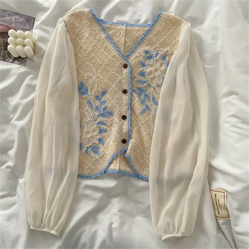 

Женские топы и блузки, Элегантная блузка с цветочной вышивкой и бусинами, винтажные Топы в стиле бохо, женская блузка во французском стиле 2022