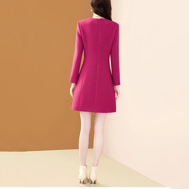 Женское твидовое платье роскошное и яркое средней длины Осень-зима 2023