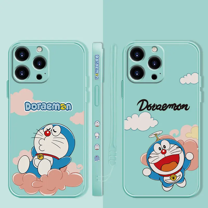

Doraemon Cloud Fly Square Liquid Phone Case For Apple iPhone 14 13 12 11 Pro Max 13 12 Mini XS XR X 7 8 6 6S Plus Shell