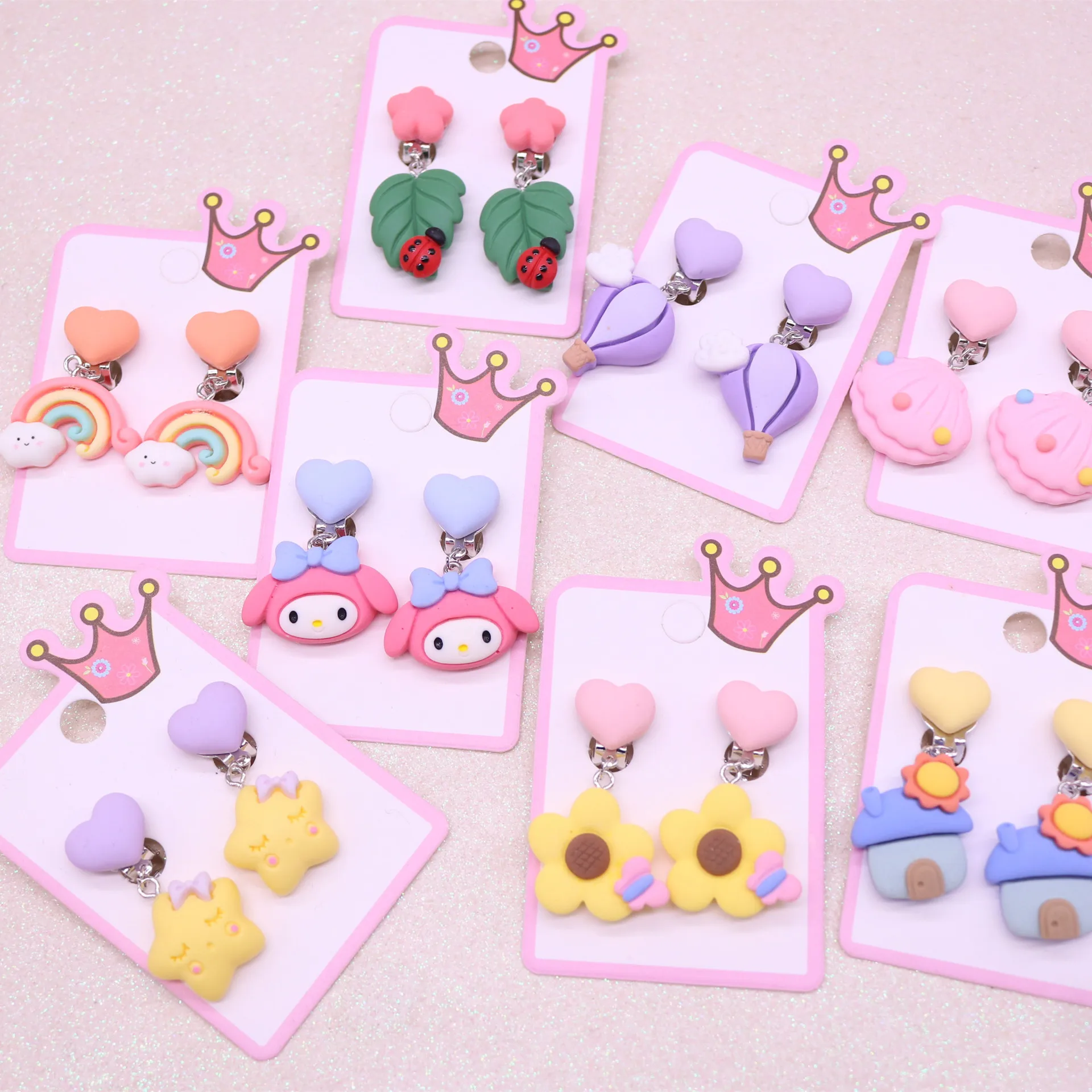 

Multi Styles Cute Yellow Flowers Star Rainbow Clip on Earrings for Kids Girls Earrings Jewelry No Pierced Children Clips Earring