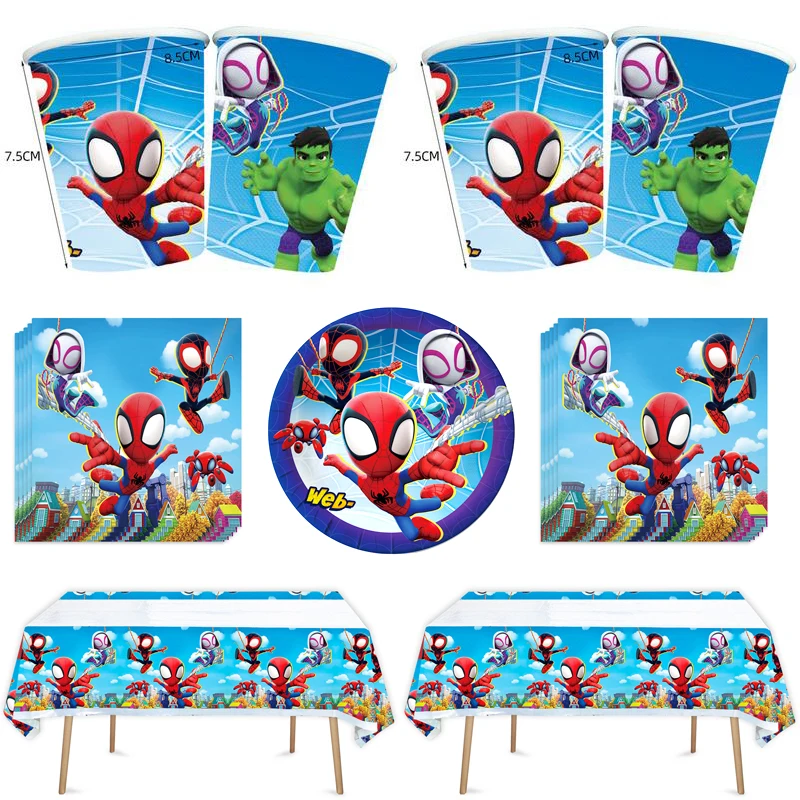 

61pcs/lot Spiderman Theme Tablecloth Happy Birthday Party Plates Cups Dishes Decoration Baby Shower Kids Favors Napkins Towels