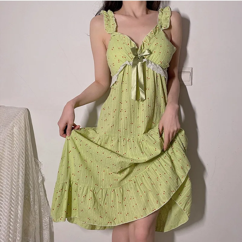 Sling Woven Jacquard Mid Length Nightdress Sweet Nightdress Homewear  women nightgown  шелковое платье