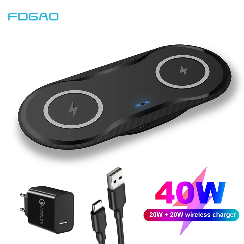 

Беспроводная зарядная док-станция 40 Вт для iPhone 14, 13, 12, 11, XS, XR, 8 Airpods 3/2/Pro, 2 в 1, двойное Беспроводное зарядное устройство 20 Вт, коврик