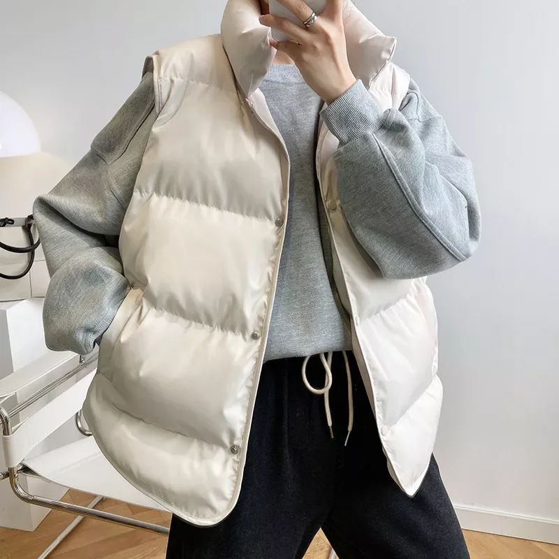 

2021 Women Vest Coat Stand Collar Winter Women White Duck Down Oversize Tops Blue Vest Chaleco Mujer Gilet Casaco Feminino