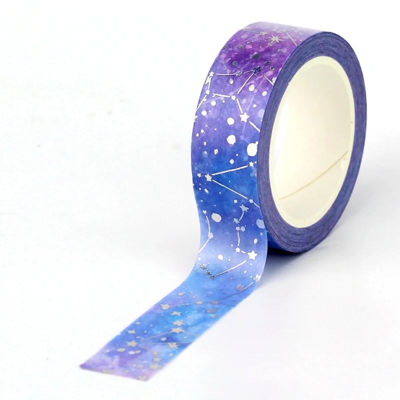 #F254 NEW 1PC 10M Decor Silver Foil Galaxy Print Masking Washi Tape Journaling Sticker Cute Stationery School Supplies